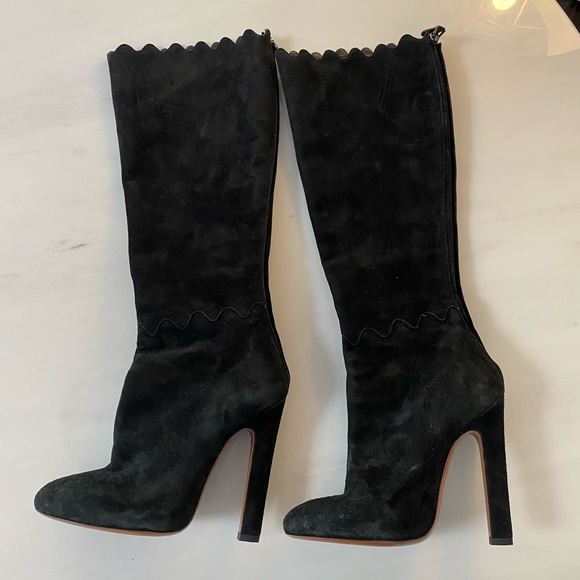 Azzedine Alaia Knee High Black Suede Boots - Picture 2 of 7